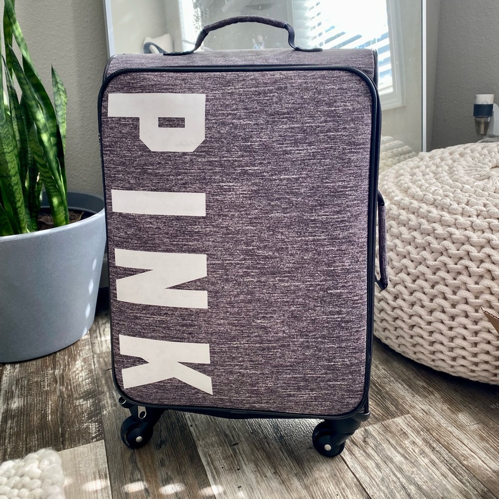 PINK gray suitcase, no pockets or zippers, used but good condition still